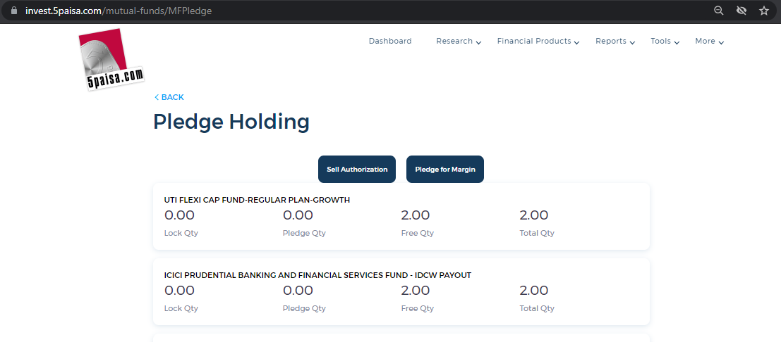 Pledge Request Pledge Benefits using Liquid and Normal Mutual Funds